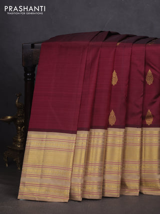 Pure kanchipuram silk saree maroon and sandal with zari woven buttas and long zari woven border