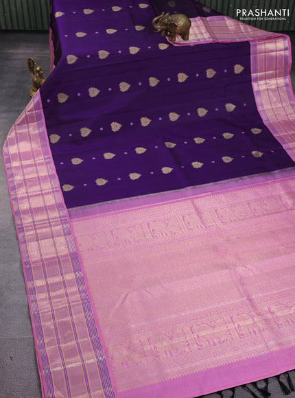 Pure kanchipuram silk saree purple and light pink with thread & zari woven buttas and rich zari woven korvai border