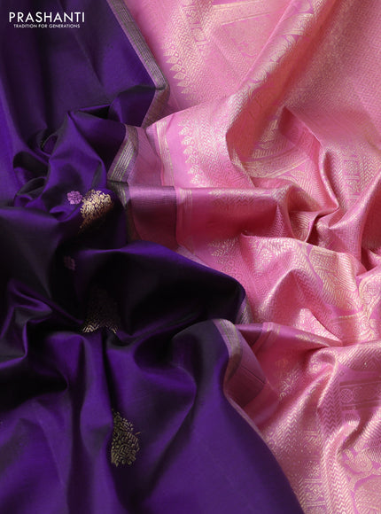 Pure kanchipuram silk saree purple and light pink with thread & zari woven buttas and rich zari woven korvai border