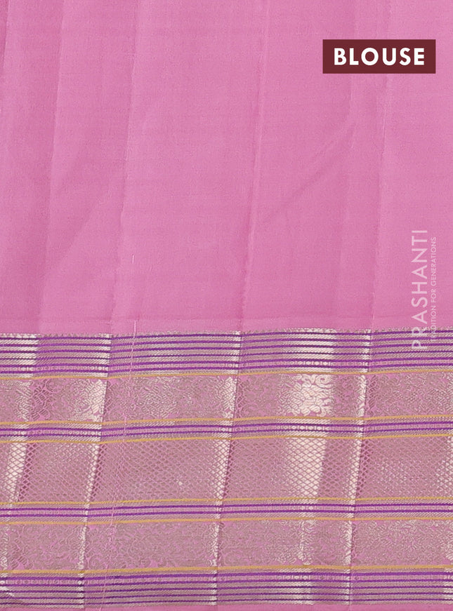 Pure kanchipuram silk saree purple and light pink with thread & zari woven buttas and rich zari woven korvai border