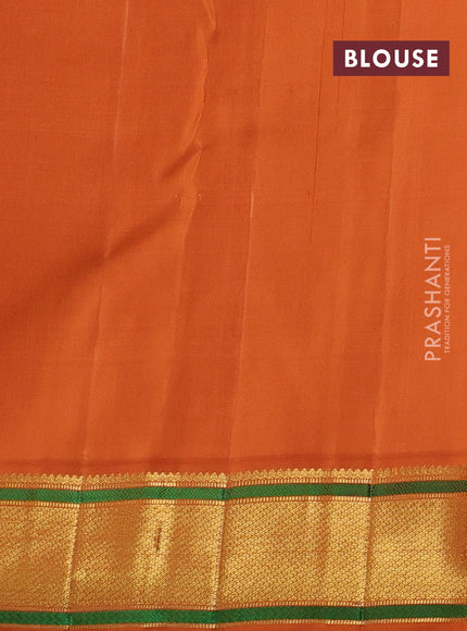 Pure kanchipuram silk saree violet and rustic orange shade with allover zari checks & buttas and long zari woven border