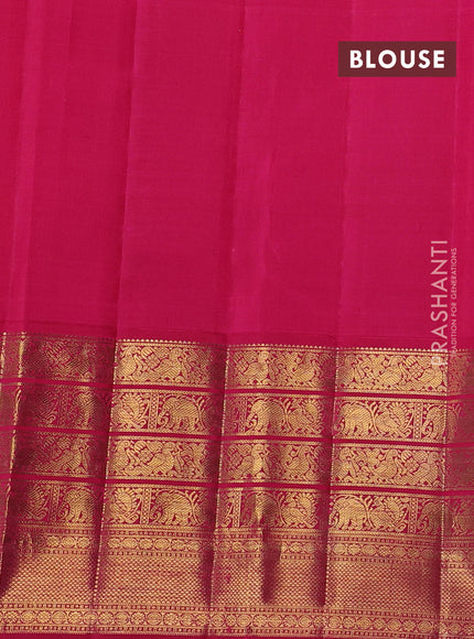 Pure kanchipuram silk saree lime and pink with allover zari checks & buttas and long zari woven border