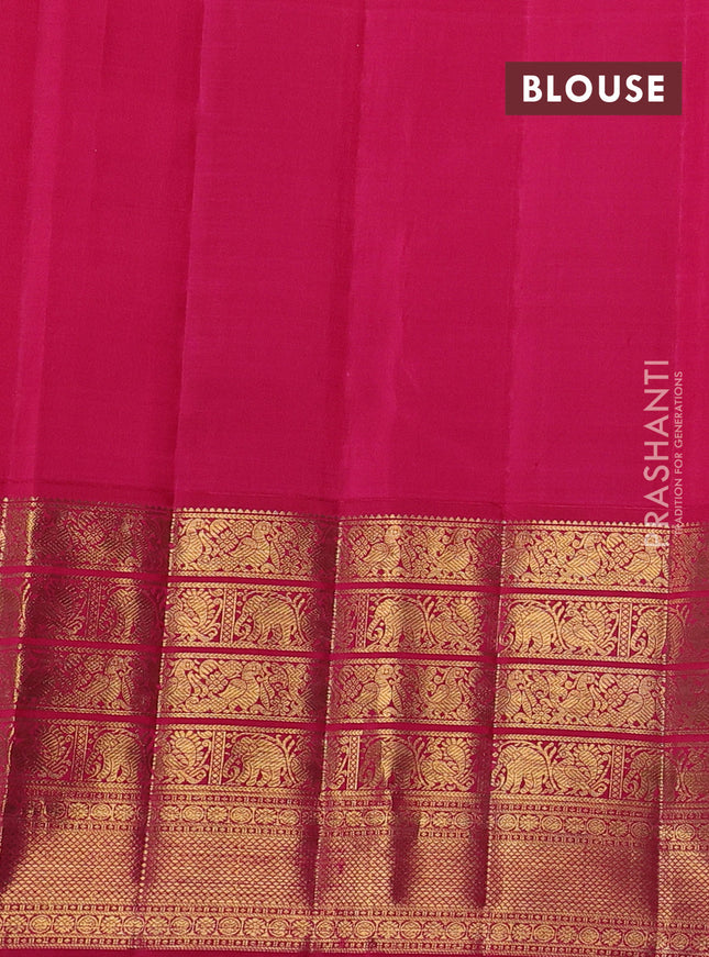 Pure kanchipuram silk saree lime and pink with allover zari checks & buttas and long zari woven border