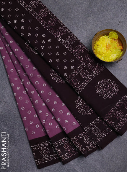 Sungudi cotton saree mauve pink and wine shade with allover batik prints and printed border