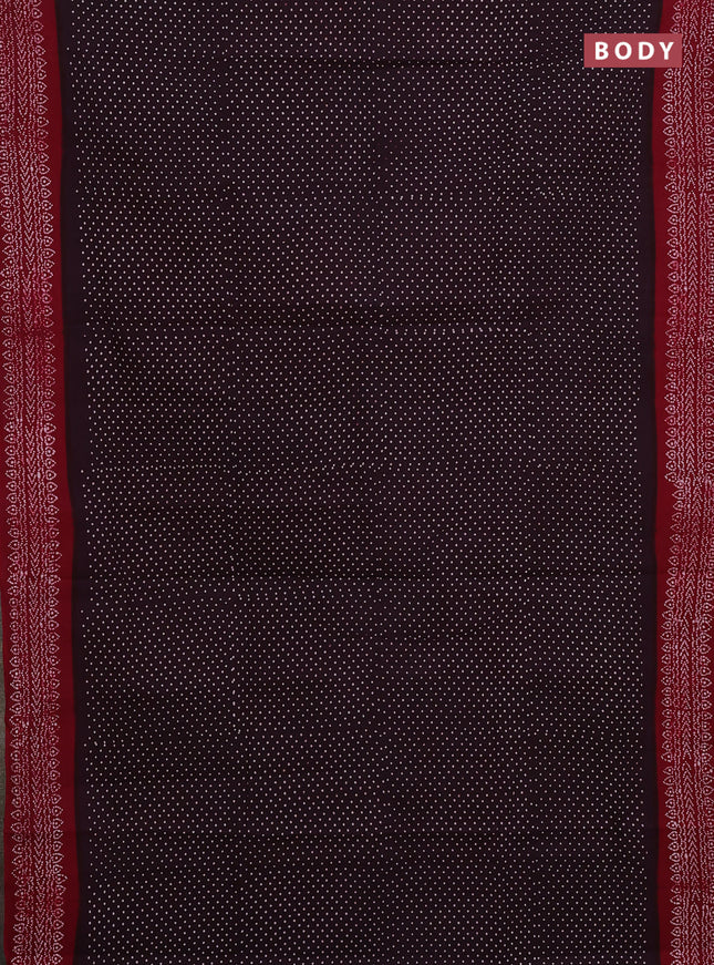 Sungudi cotton saree coffee brown and deep maroon with allover butta prints and printed border