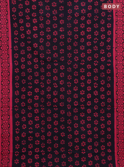 Sungudi cotton saree navy blue and pink with allover batik prints and printed border