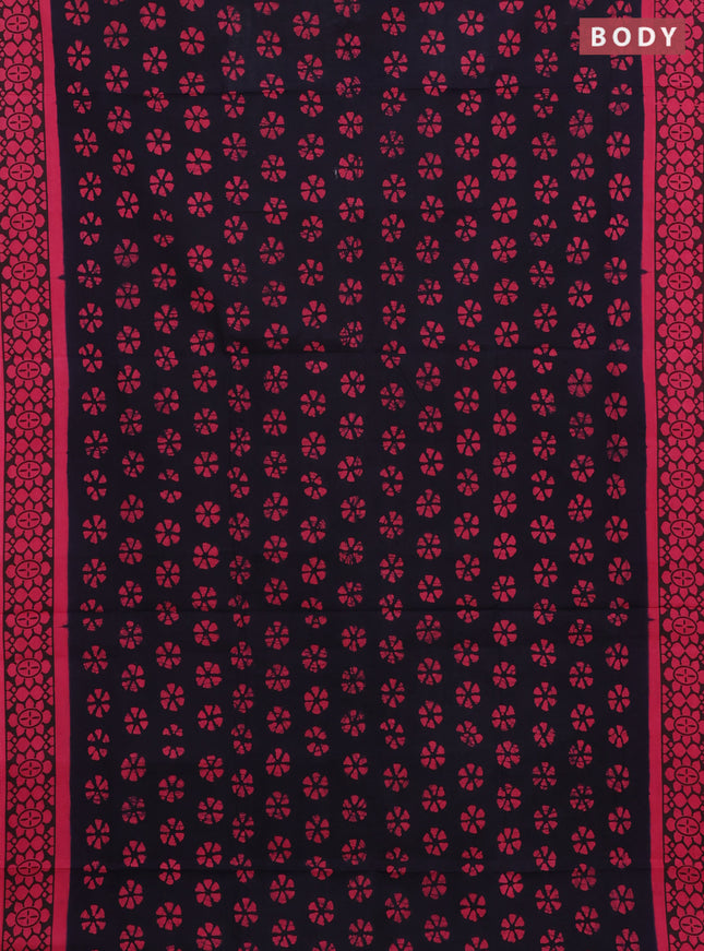 Sungudi cotton saree navy blue and pink with allover batik prints and printed border