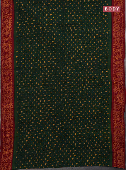 Sungudi cotton saree green and maroon with allover batik prints and printed border