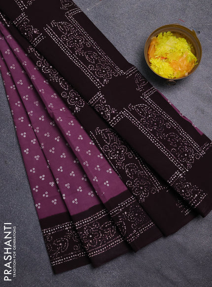 Sungudi cotton saree mauve pink and coffee brown with allover batik prints and printed border