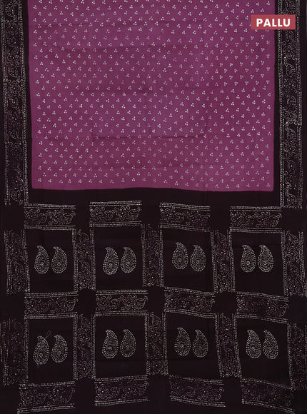 Sungudi cotton saree mauve pink and coffee brown with allover batik prints and printed border