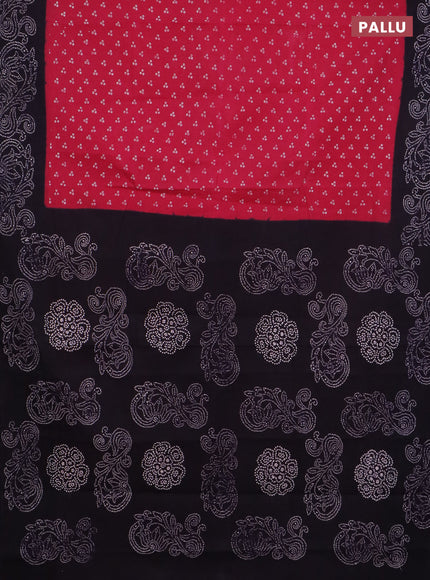 Sungudi cotton saree pink and navy blue with allover batik prints and printed border