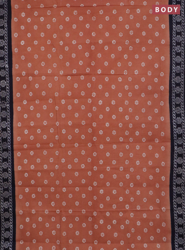 Sungudi cotton saree brown and navy blue with allover batik prints and printed border