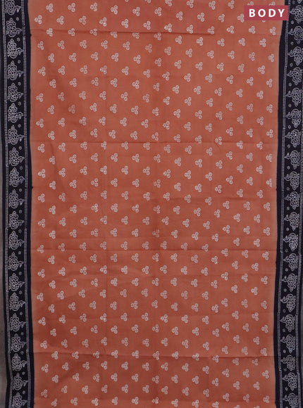Sungudi cotton saree rust shade and navy blue with allover batik prints and printed border