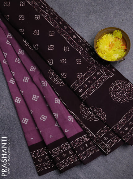 Sungudi cotton saree mauve pink and wine shade with allover batik prints and printed border