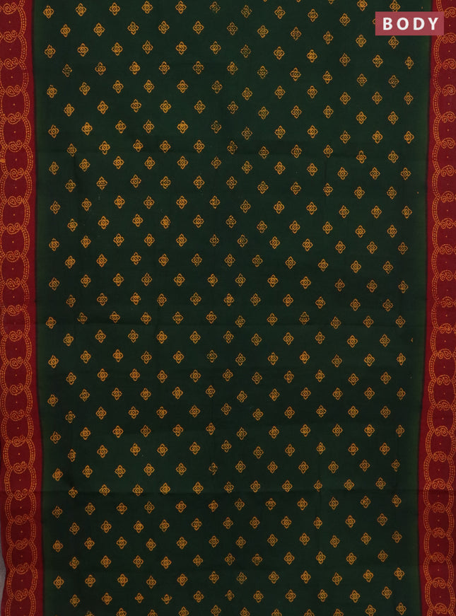 Sungudi cotton saree bottle green and maroon with allover batik prints and printed border