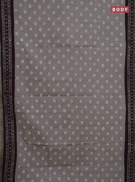 Sungudi cotton saree grey and wine shade with allover batik prints and printed border