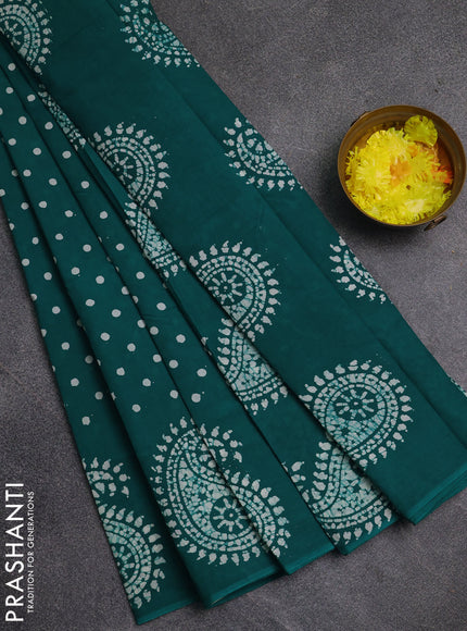 Sungudi cotton saree teal green with allover butta prints and printed border