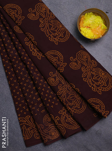 Sungudi cotton saree coffee brown with allover butta prints and printed border