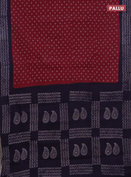 Sungudi cotton saree deep maroon and navy blue with allover butta prints and printed border