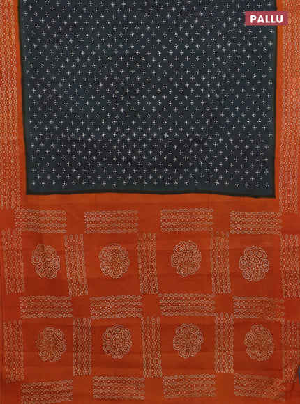 Sungudi cotton saree elephant grey and dark mustard with allover butta prints and printed border