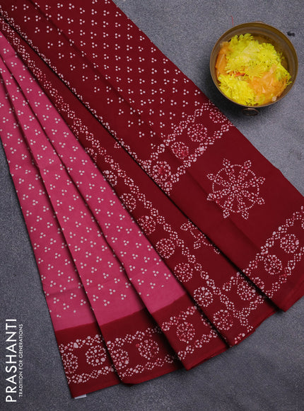 Sungudi cotton saree mauve pink and maroon with allover butta prints and printed border