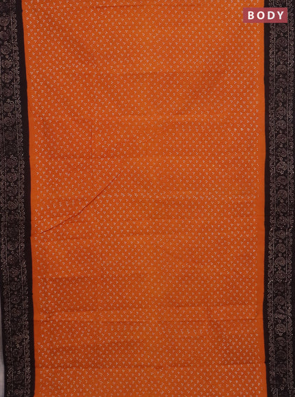 Sungudi cotton saree dark mustard and coffee brown with allover butta prints and paisley printed border