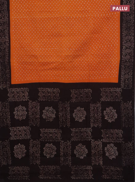 Sungudi cotton saree dark mustard and coffee brown with allover butta prints and paisley printed border