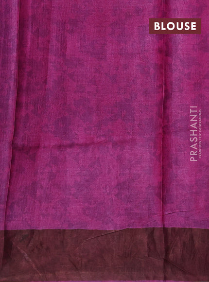 Pure tussar silk saree grey and pink with allover prints and zari woven border