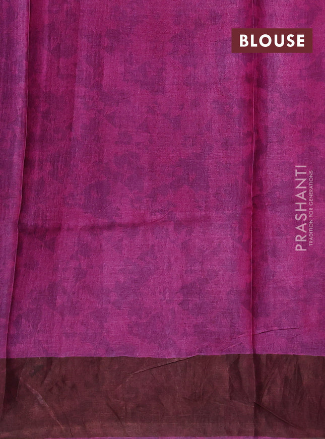 Pure tussar silk saree grey and pink with allover prints and zari woven border