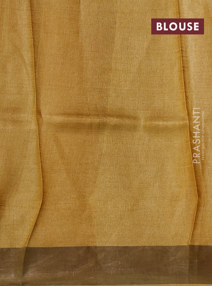 Pure tussar silk saree mustard yellow with allover prints and zari woven border
