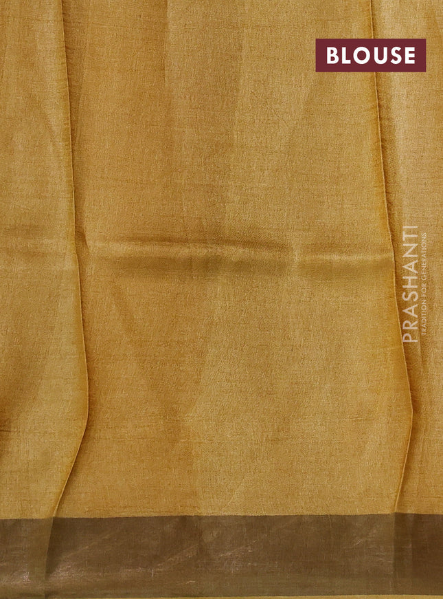 Pure tussar silk saree mustard yellow with allover prints and zari woven border