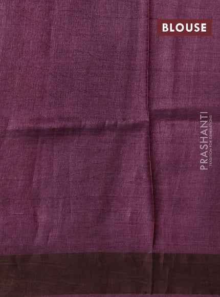 Pure tussar silk saree wine shade with allover prints and zari woven border