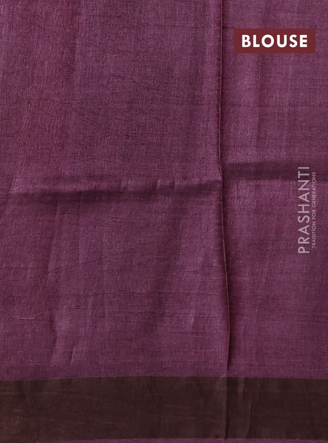 Pure tussar silk saree wine shade with allover prints and zari woven border