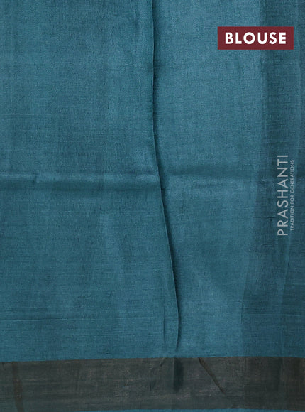 Pure tussar silk saree green with allover prints and zari woven border