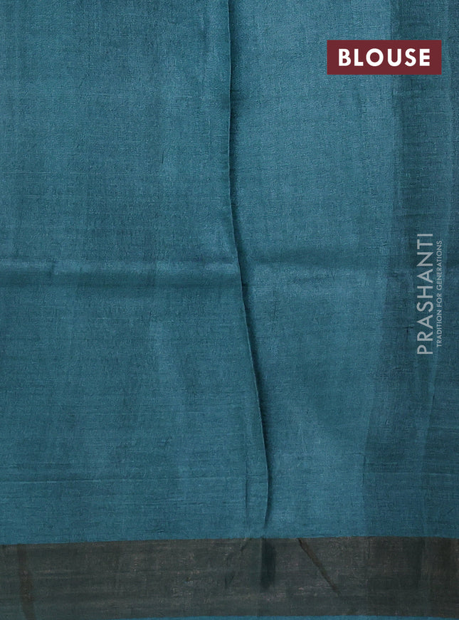 Pure tussar silk saree green with allover prints and zari woven border