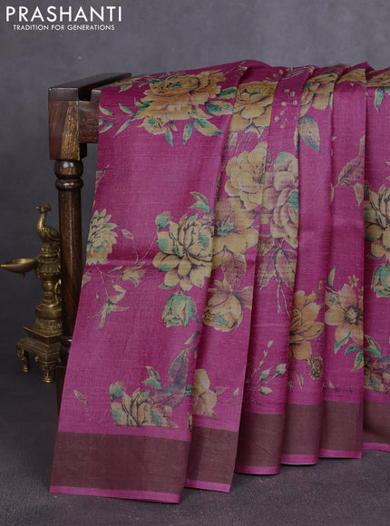 Pure tussar silk saree pink with allover prints and zari woven border