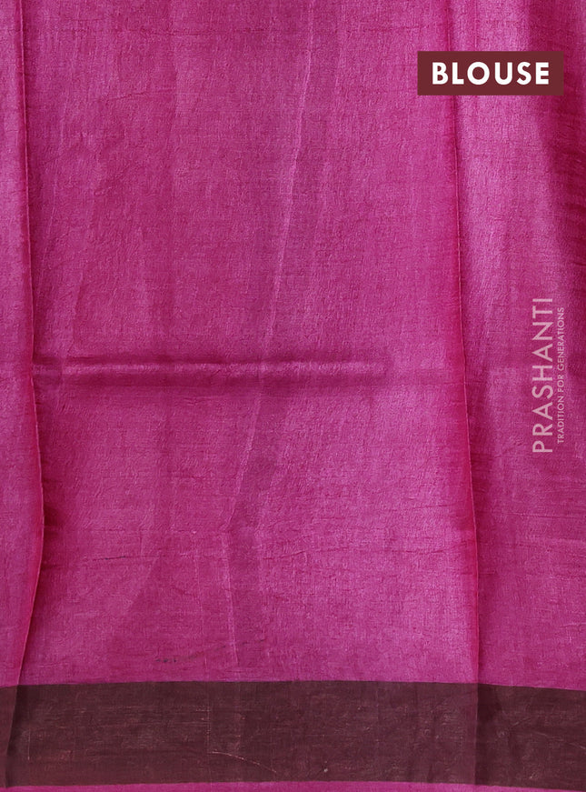 Pure tussar silk saree pink with allover prints and zari woven border