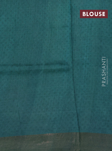 Pure tussar silk saree green with allover prints and zari woven border