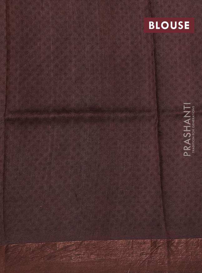 Pure tussar silk saree brown with allover prints and zari woven border