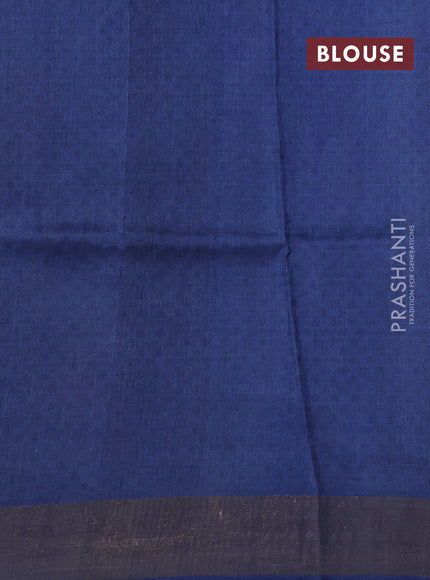Pure tussar silk saree navy blue with allover prints and zari woven border