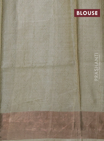 Pure tussar silk saree blue and pale yellow with allover prints and zari woven border