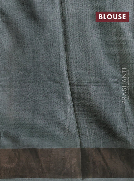 Pure tussar silk saree orange and pastel green with allover prints and zari woven border