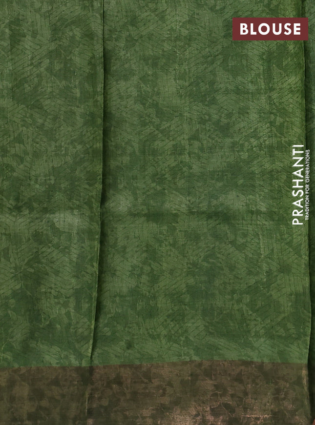 Pure tussar silk saree pastel green and light green with allover prints and zari woven border