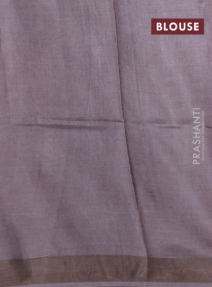 Pure tussar silk saree wine shade and pastel green with allover prints and zari woven border