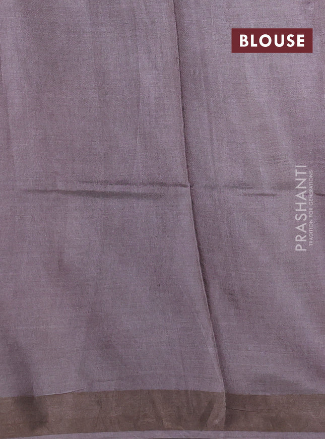 Pure tussar silk saree wine shade and pastel green with allover prints and zari woven border