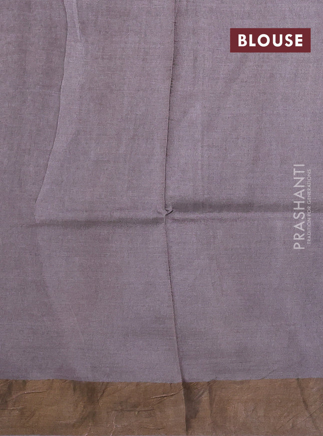 Pure tussar silk saree black and pastel green with allover prints and zari woven border
