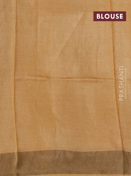 Pure tussar silk saree maroon and yellow with allover prints and zari woven border