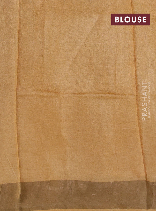 Pure tussar silk saree maroon and yellow with allover prints and zari woven border