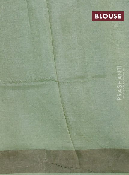 Pure tussar silk saree green with allover prints and zari woven border