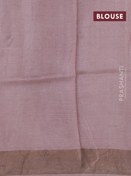 Pure tussar silk saree pale yellow and pastel pink with allover prints and zari woven border